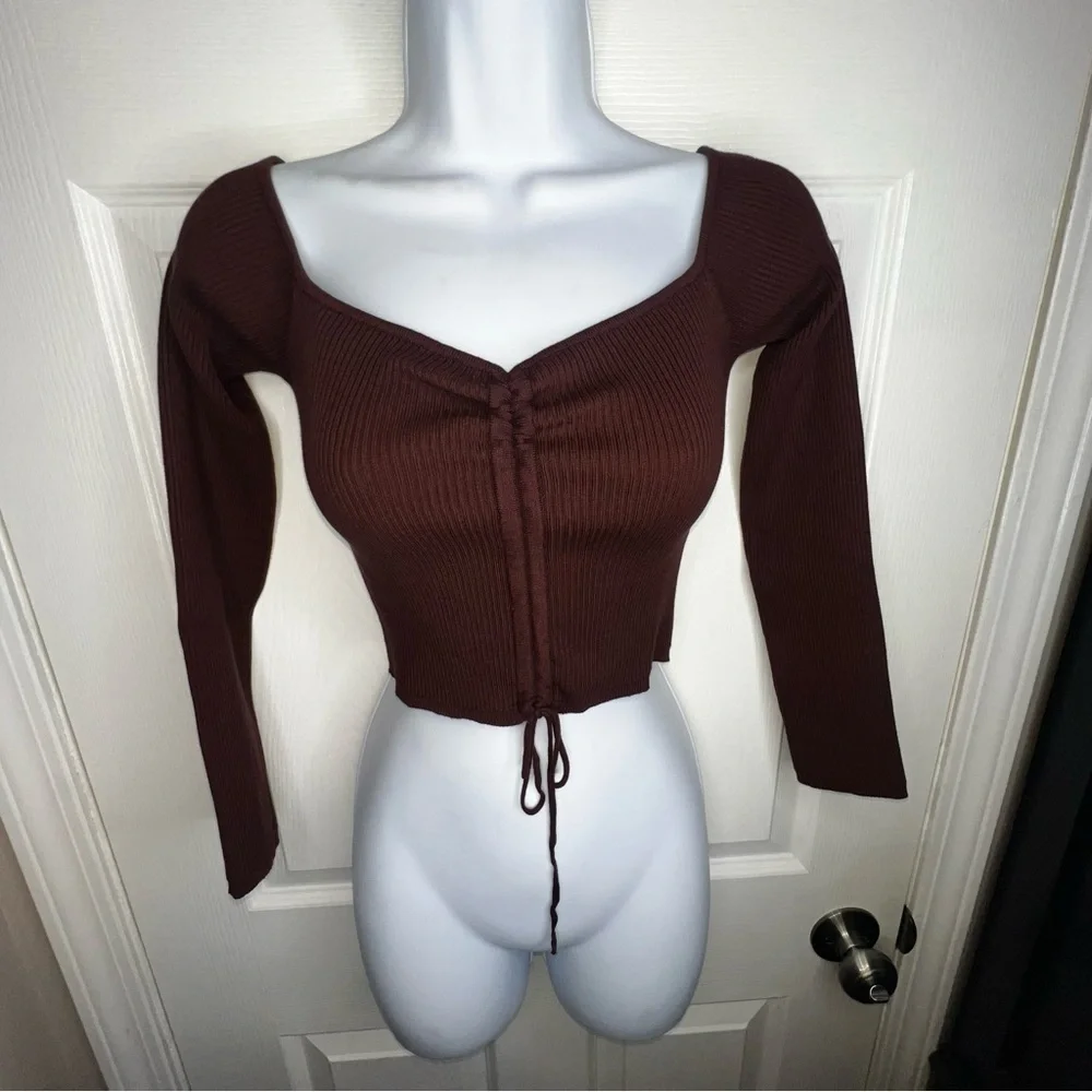 NWT Zara Women’s Medium Brown Rib Knit Off Shoulder Crop Top Sweater M